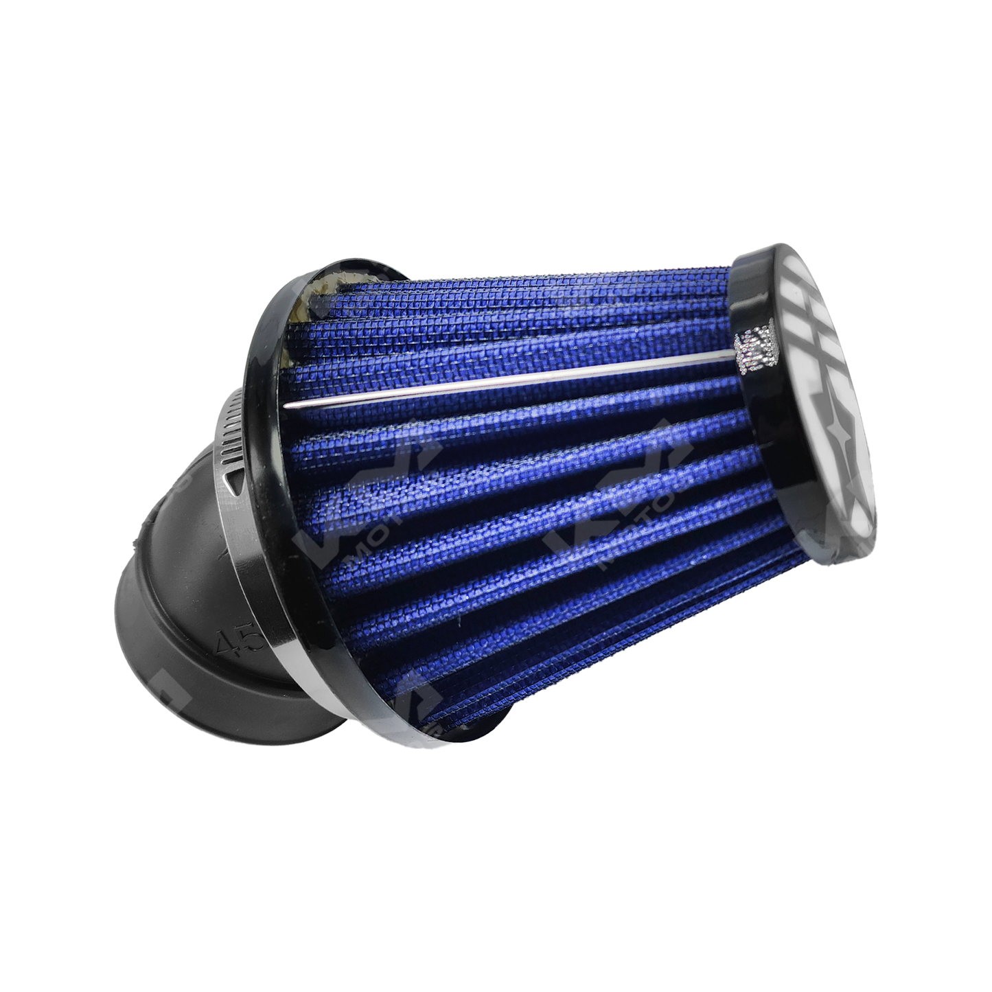 Filtro de aire grande para motos Intex de la marca KM Motos, muestra el componente en color blanco con detalles en negro