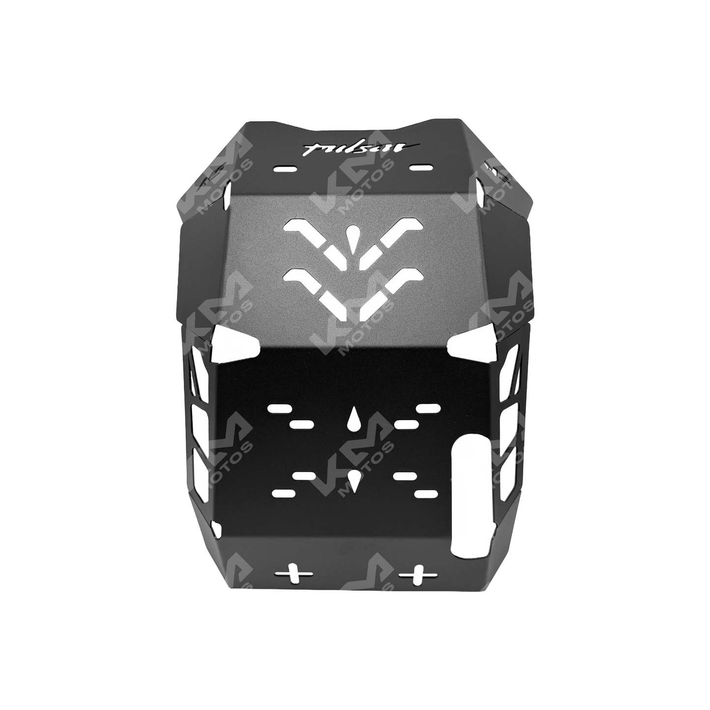 Pechera de metal para motocicleta Pulsar NS200 de KM Motos, con diseño resistente y protección en color negro.