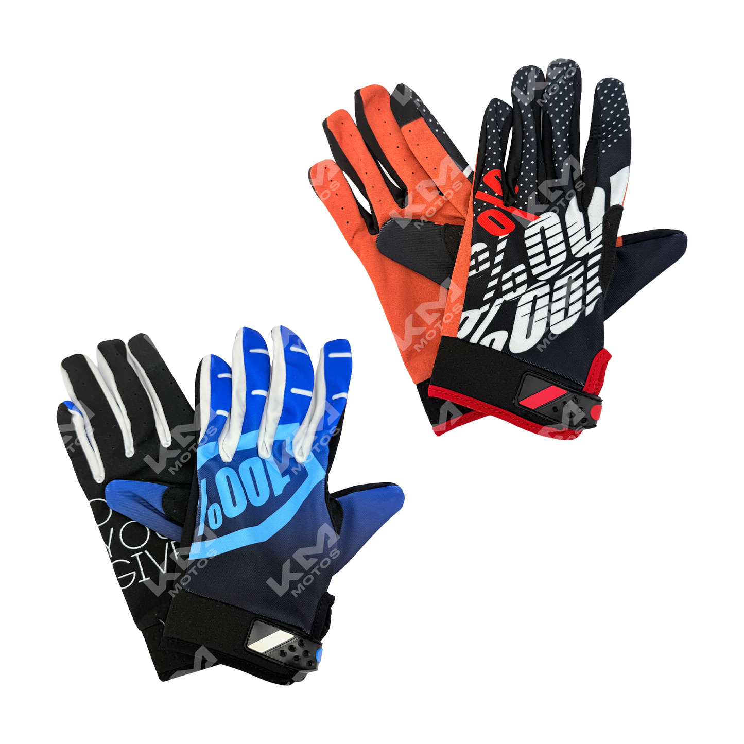 Guantes KM Motos G04 100% de protección, con diseño resistente y ajustado para motociclistas en color negro con detalles en gris.