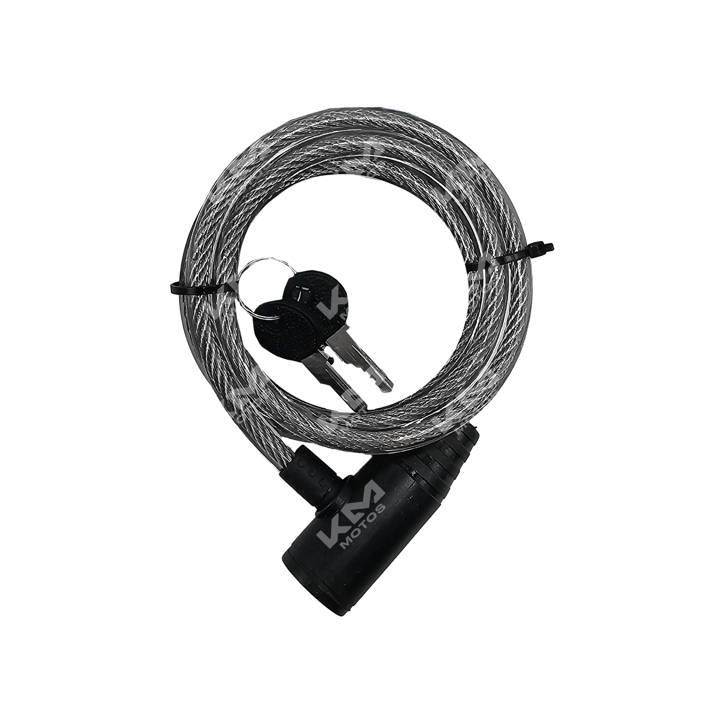 Candado para casco KM Motos con llave, resistente y seguro, visible en la imagen, ideal para proteger tu casco de robos.