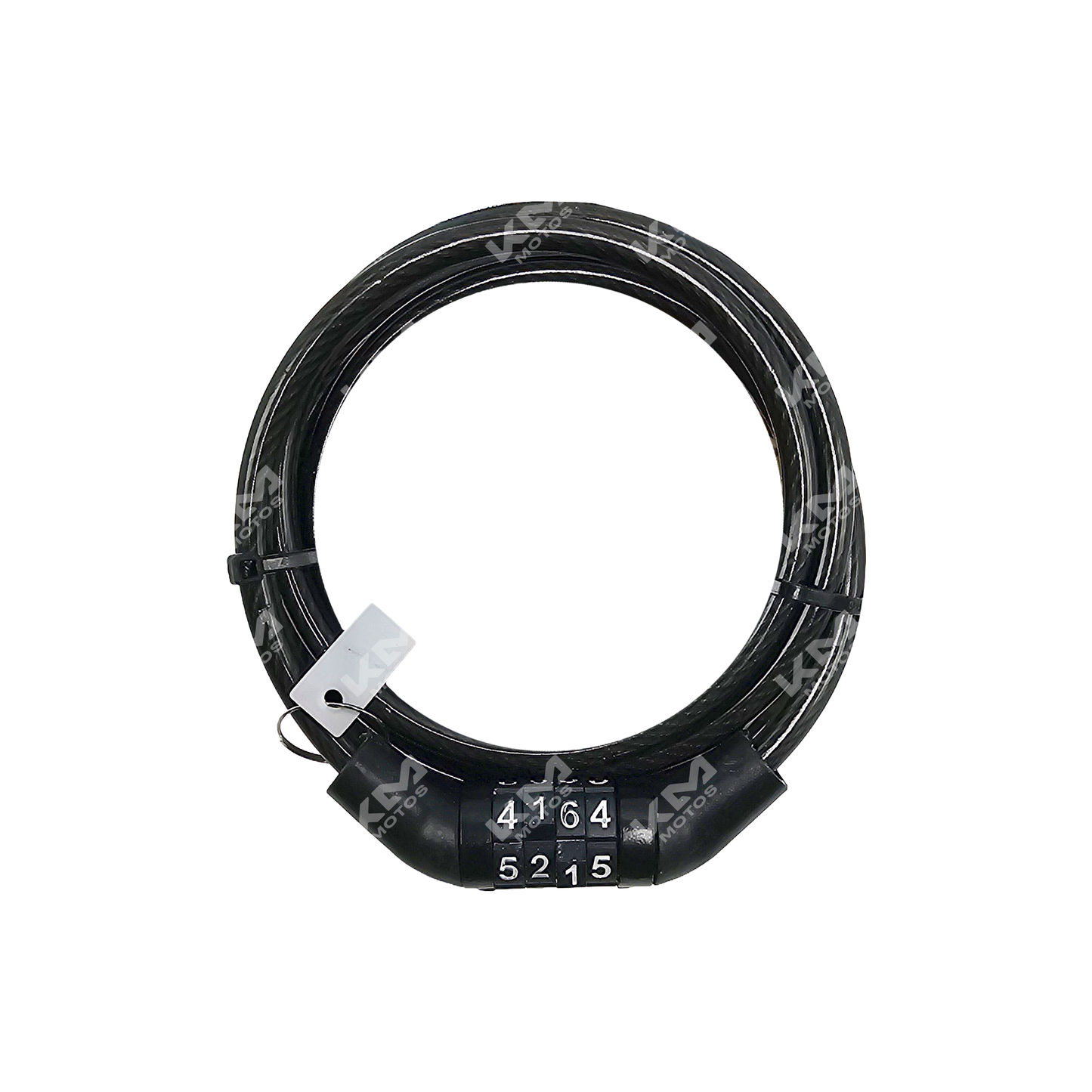Candado para casco KM Motos con código, metálico y compacto, asegurando protección y seguridad para cascos de motocicleta.