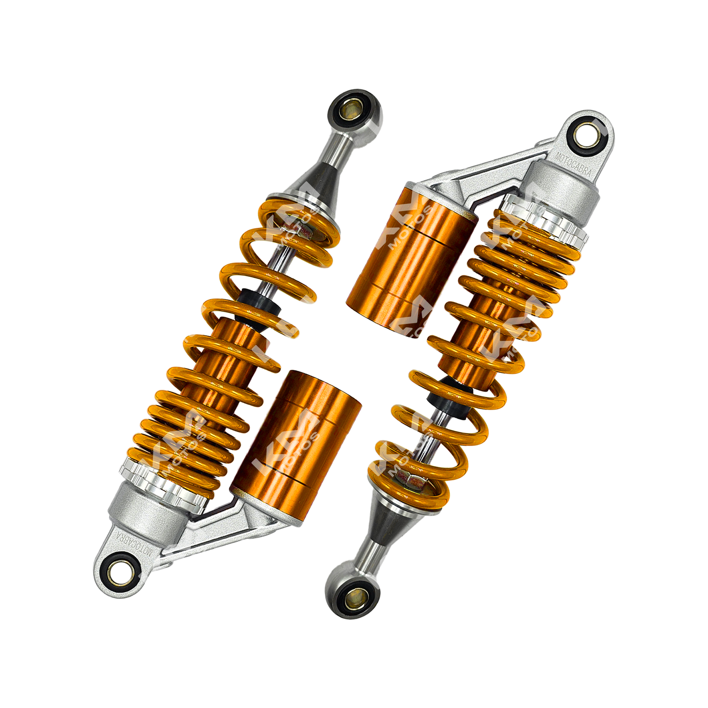Amortiguador de gas de lujo universal dorado de la marca KM Motos, resistente y con acabado brillante.