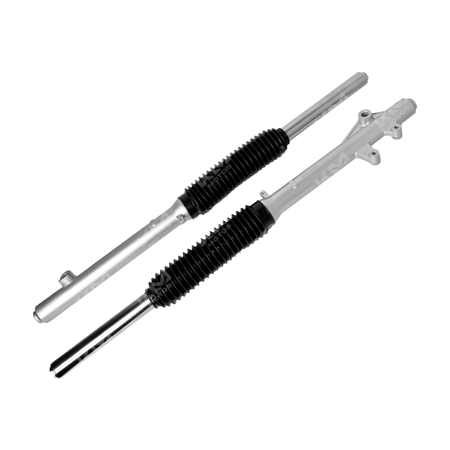 Barras GXT200/KMF200 de KM Motos, barras metálicas resistentes para motocicletas, con acabado en negro brillante.
