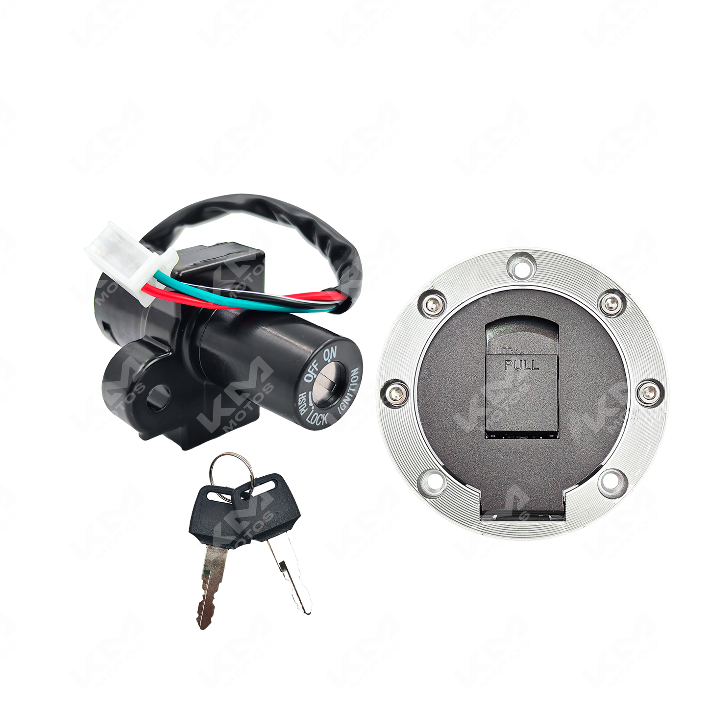 Interruptor de arranque KM Motos XM200Z, switch de encendido y apagado para motocicletas, con detalles visibles del producto.
