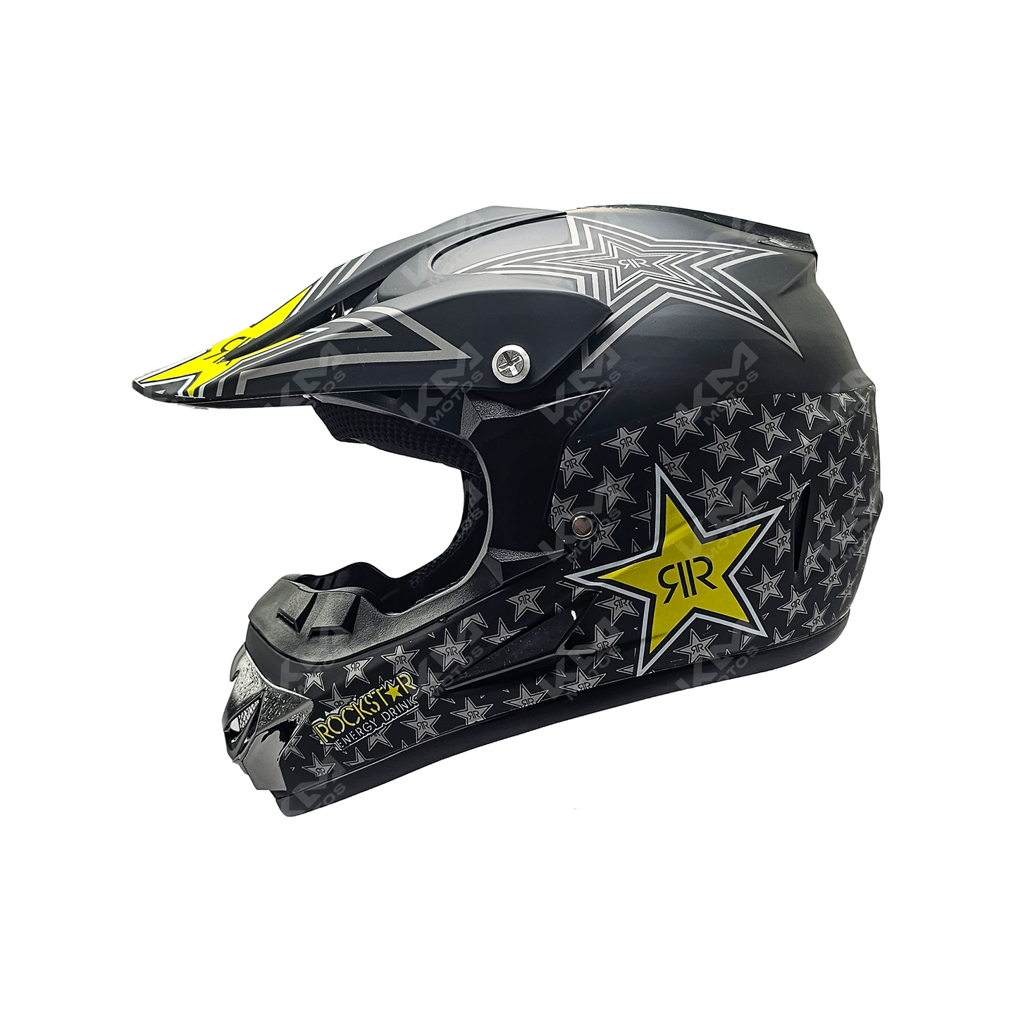 Casco cross negro mate de la marca KM Motos, diseño resistente y seguro para motociclistas off-road.