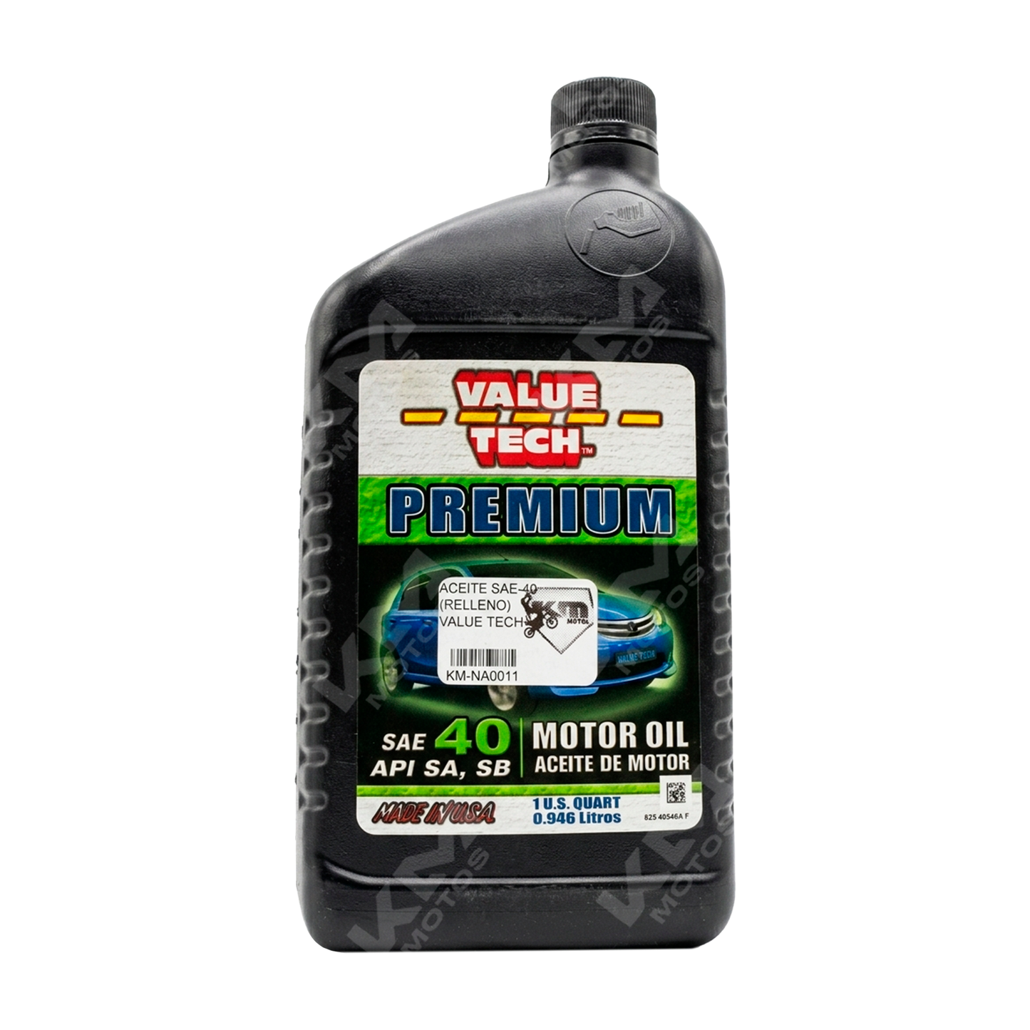 Aceite SAE-40 Relleno de la marca KM Motos, envase con lubricante para motores de motocicleta.