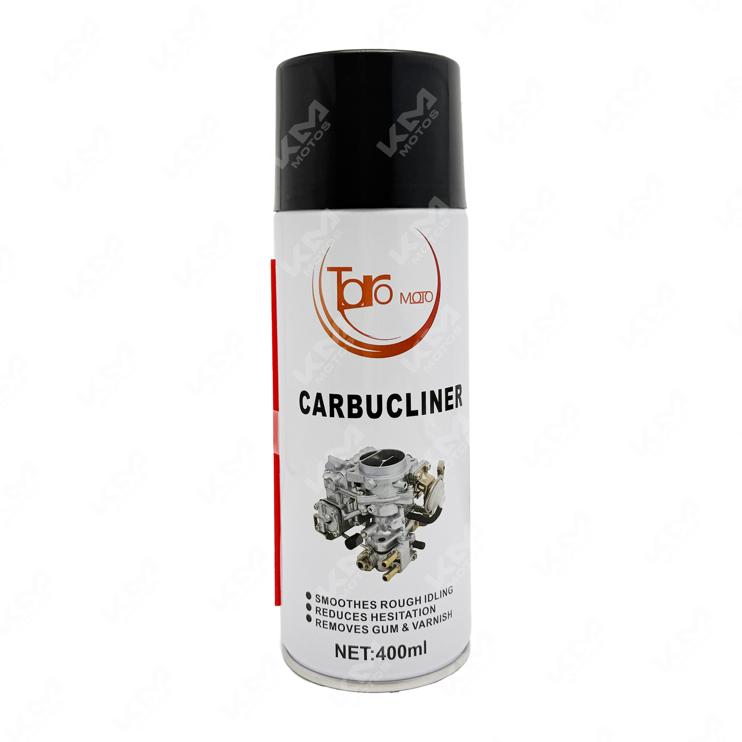 Limpiador de carburador KM Motos de 400ml, aerosol con boquilla para limpiar componentes del sistema de combustible.