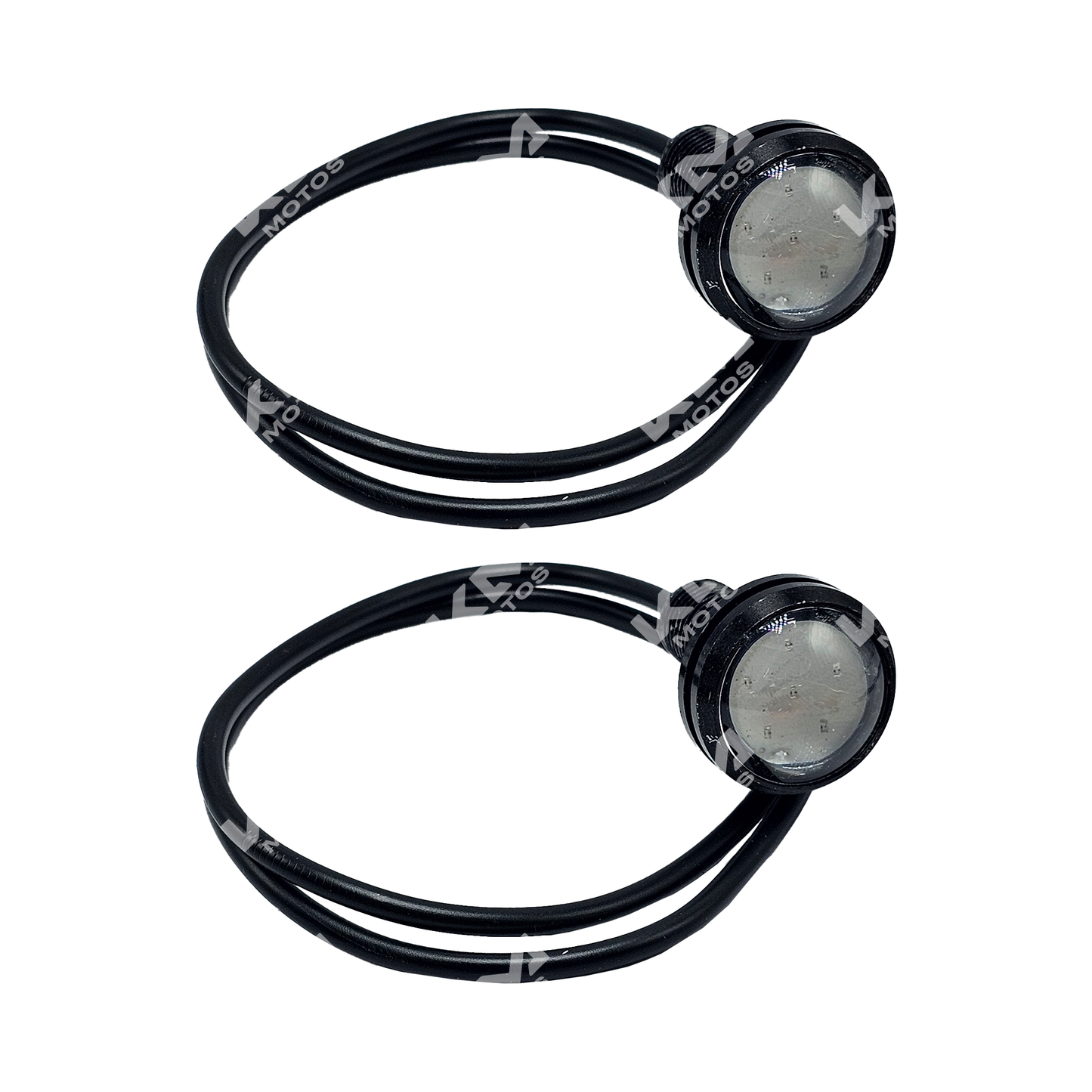 Luz LED lupa para timón KM Motos, ojo de águila, con cuerpo compacto y brillo brillante para motocicletas.