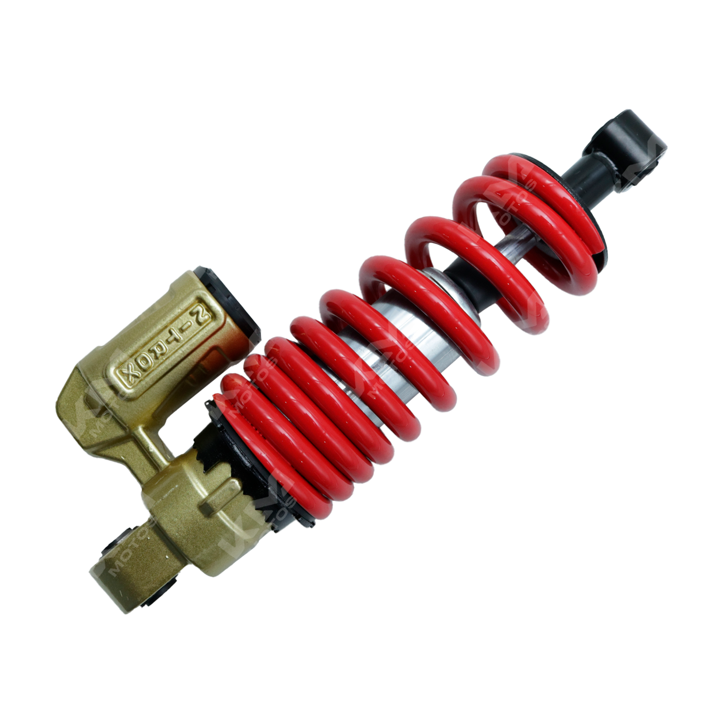 Amortiguador monoshock KM Motos NS200 Pulsar, vista lateral que muestra su estructura y componentes principales
