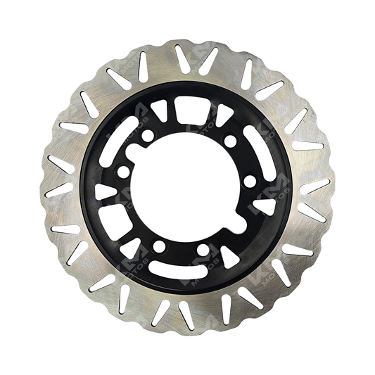 Disco de freno delantero KMS para GXT250R y ZX250R, imagen en color metálico con ranuras de enfriamiento.