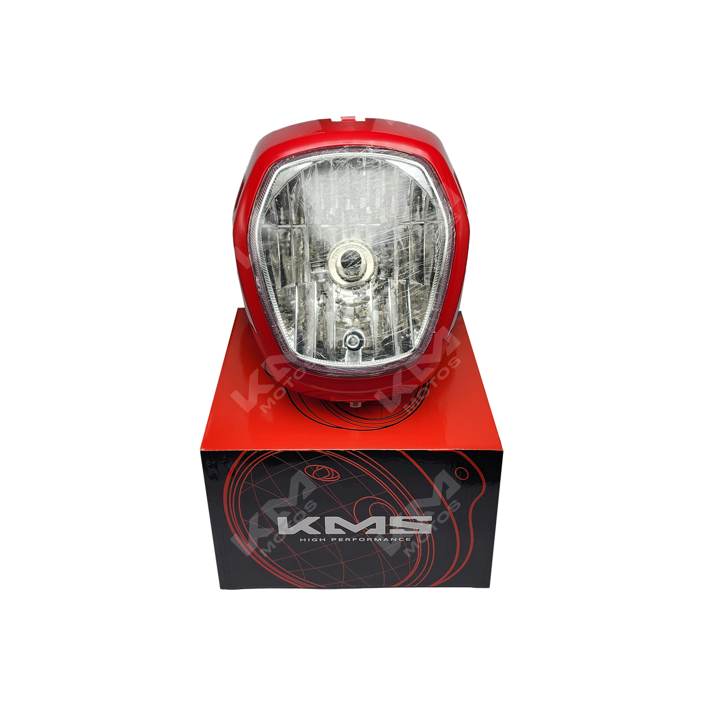Carena completa roja para motocicleta KMS Navi 110CC, vista frontal con detalles de color brillante y diseño aerodinámico.