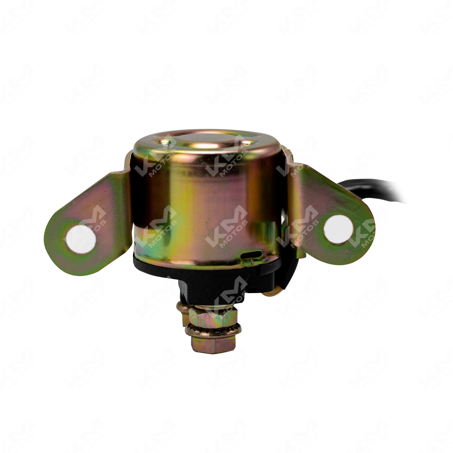 Chicharra GXT/KMF de KM Motos, pieza de arranque para motocicleta, muestra la chicharra metálica en color plateado.