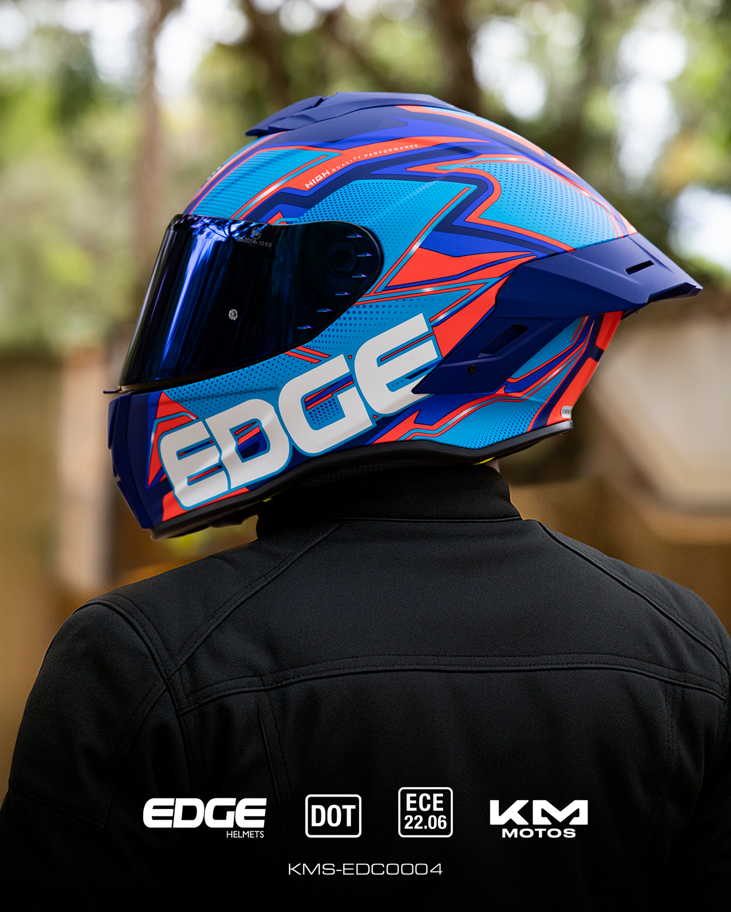 CASCO CERRADO QUARTZ/AZUL NARANJA NEON VIS/OSCURA EDGE TALLA "M"   DOT/ECE - KMMOTOSHN