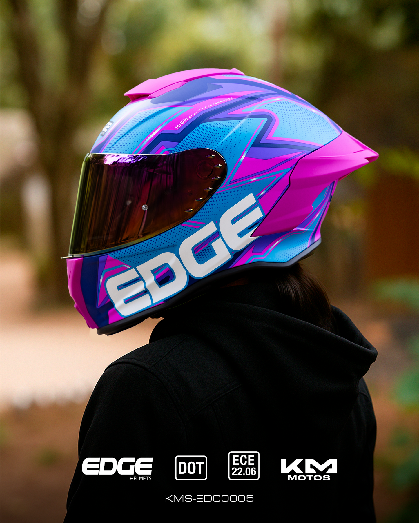 CASCO CERRADO QUARTZ/ROSA NEON VIS/OSCURA EDGE TALLA "L"  DOT/ECE - KMMOTOSHN