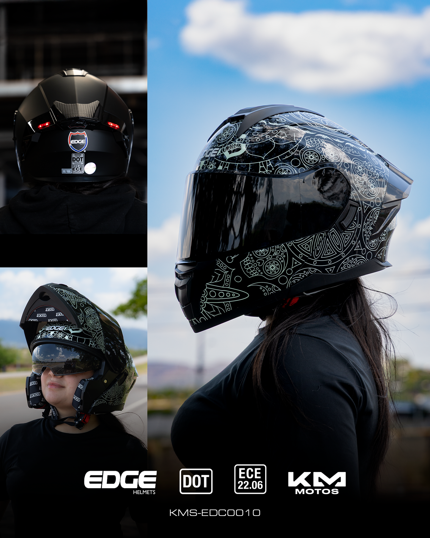 CASCO MODULAR MEXICAN STYLE VIS/OSCURA DOBLE + LED EDGE TALLA "XL" DOT