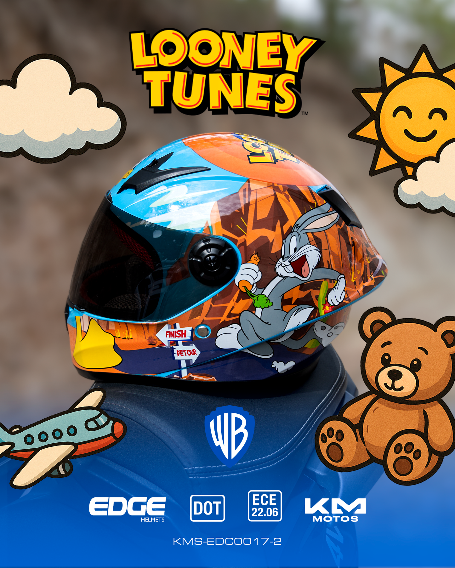 CASCO CERRADO PARA NIÑO LOONEY TUNES VIS/OSCURA EDGE TALLA "M" DOT