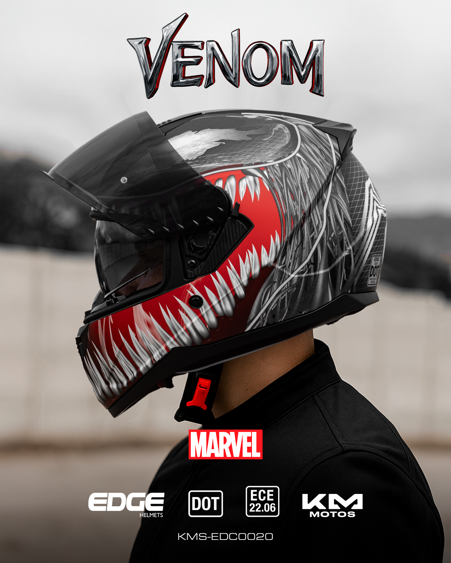 CASCO CERRADO MARVEL VENOM NEGRO MATE VIS/OSCURA DOBLE EDGE TALLA "L" DOT/ECE