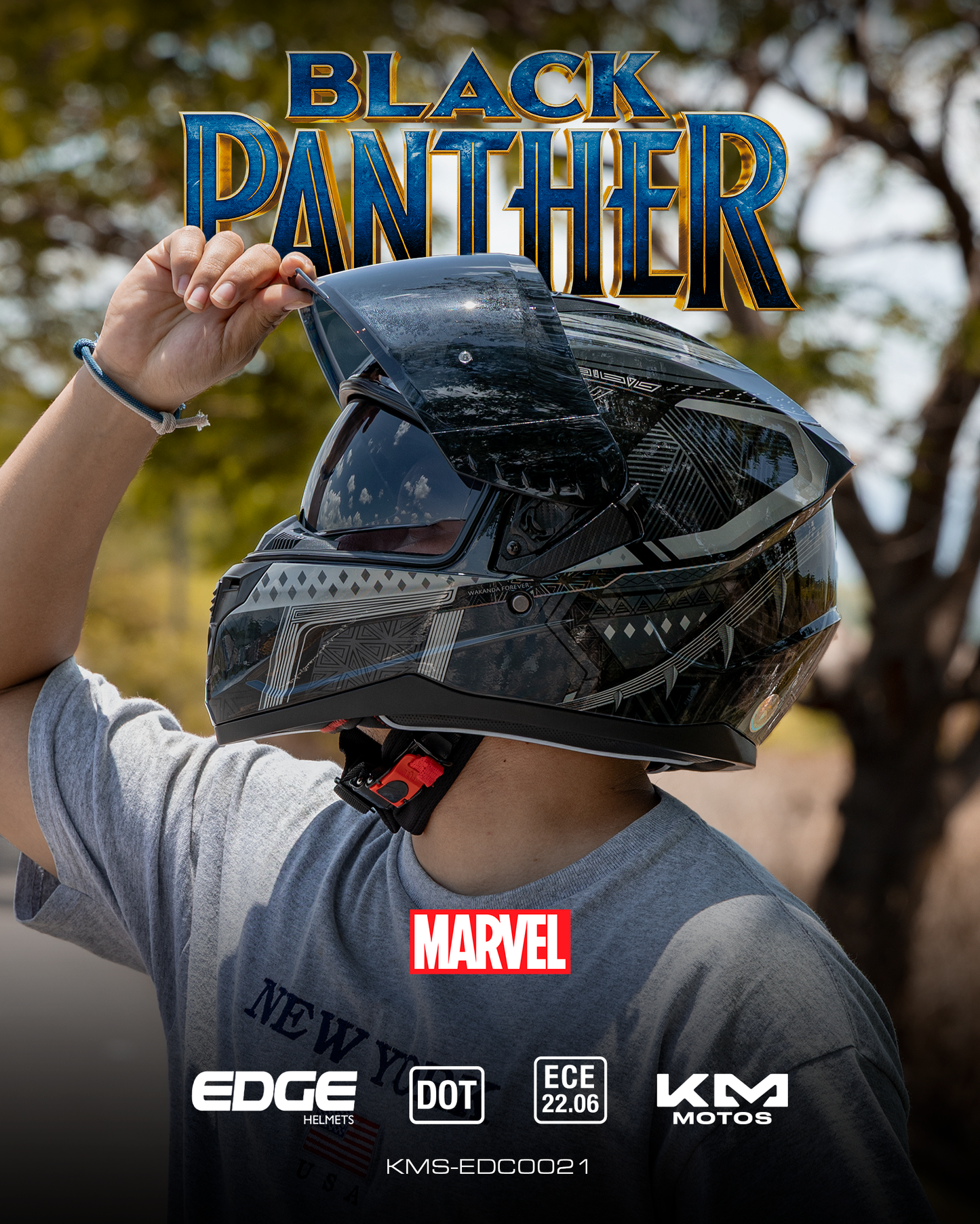 CASCO CERRADO MARVEL BLACK PANTHER NEGRO MATE VIS/OSCURA DOBLE EDGE TALLA "L" DOT/ECE