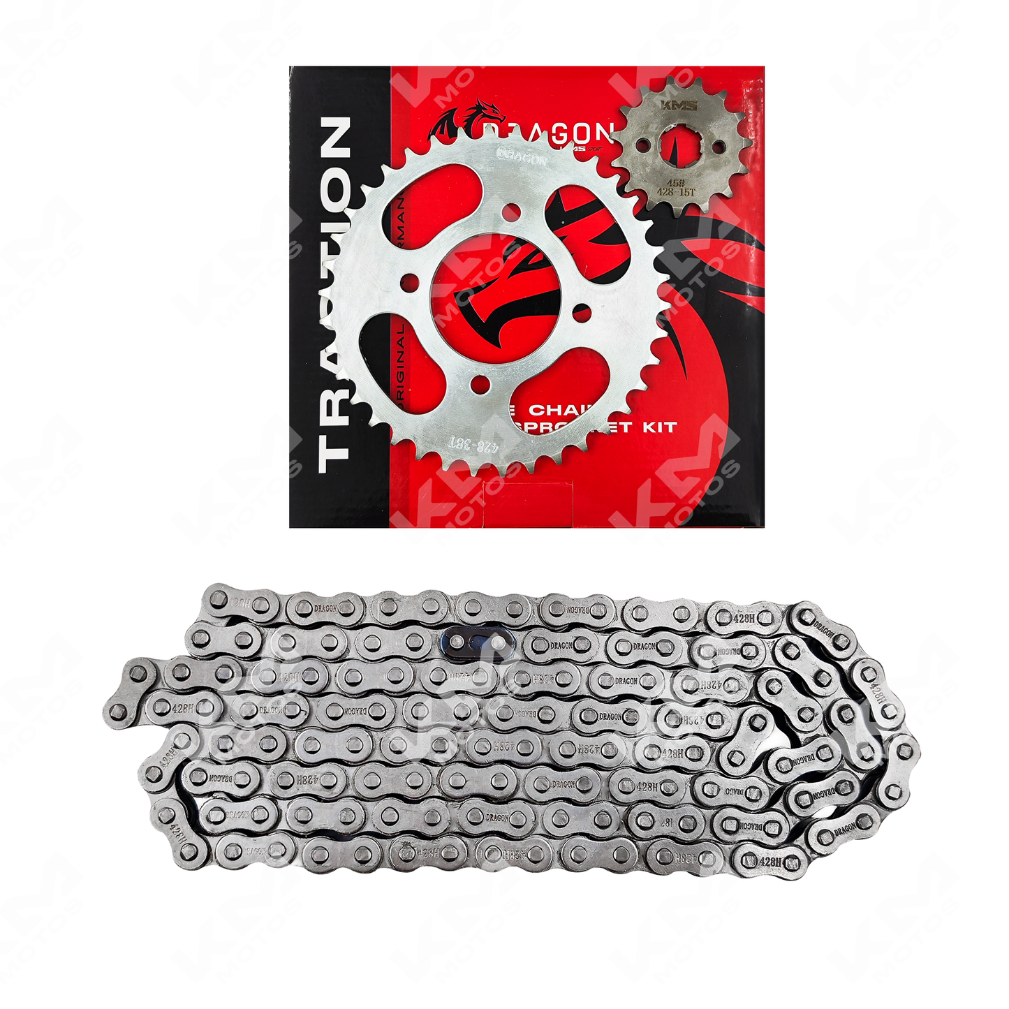 KIT DE TRACCION 38T/15T -428H HJ125/TX200/BYQ/HJ150-7 CADENA 128L - KMMOTOSHN