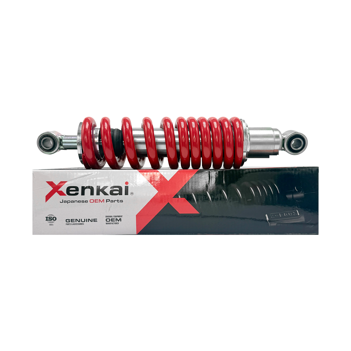 Amortiguador trasero rojo para motocicleta Italika 150Z, marca XENKAI, visible en la imagen con detalles de montaje y color rojo brillante.