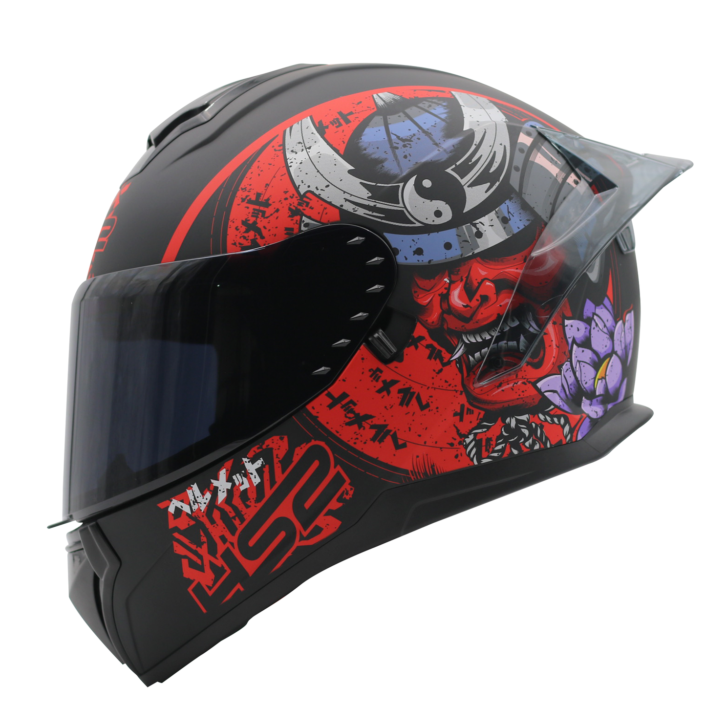 CASCO CERRADO NEGRO/ROJO SAMURAY MH613 HS2 D.V. VISERA OSCURA "XXL"