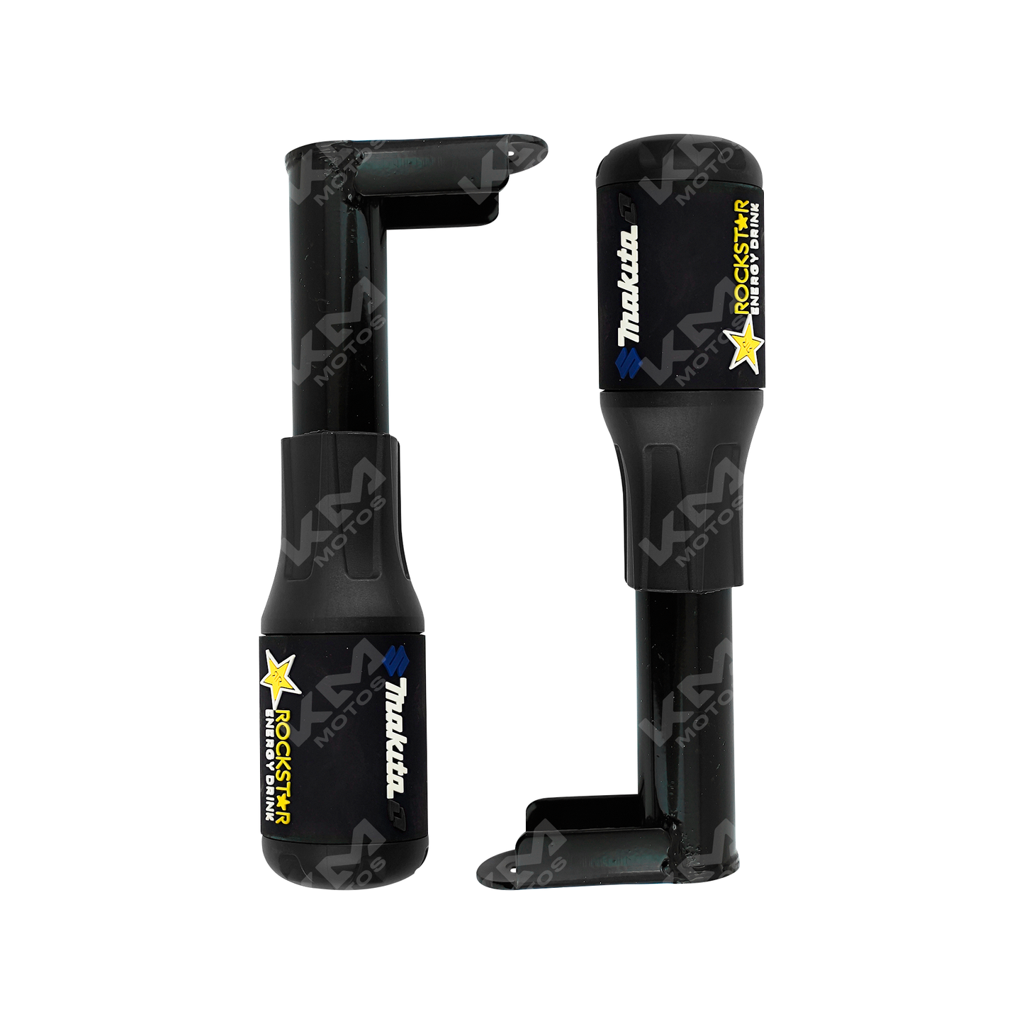 Conjunto de 2 sliders de defensa de motor universales en color negro para motos, marca KM Motos.
