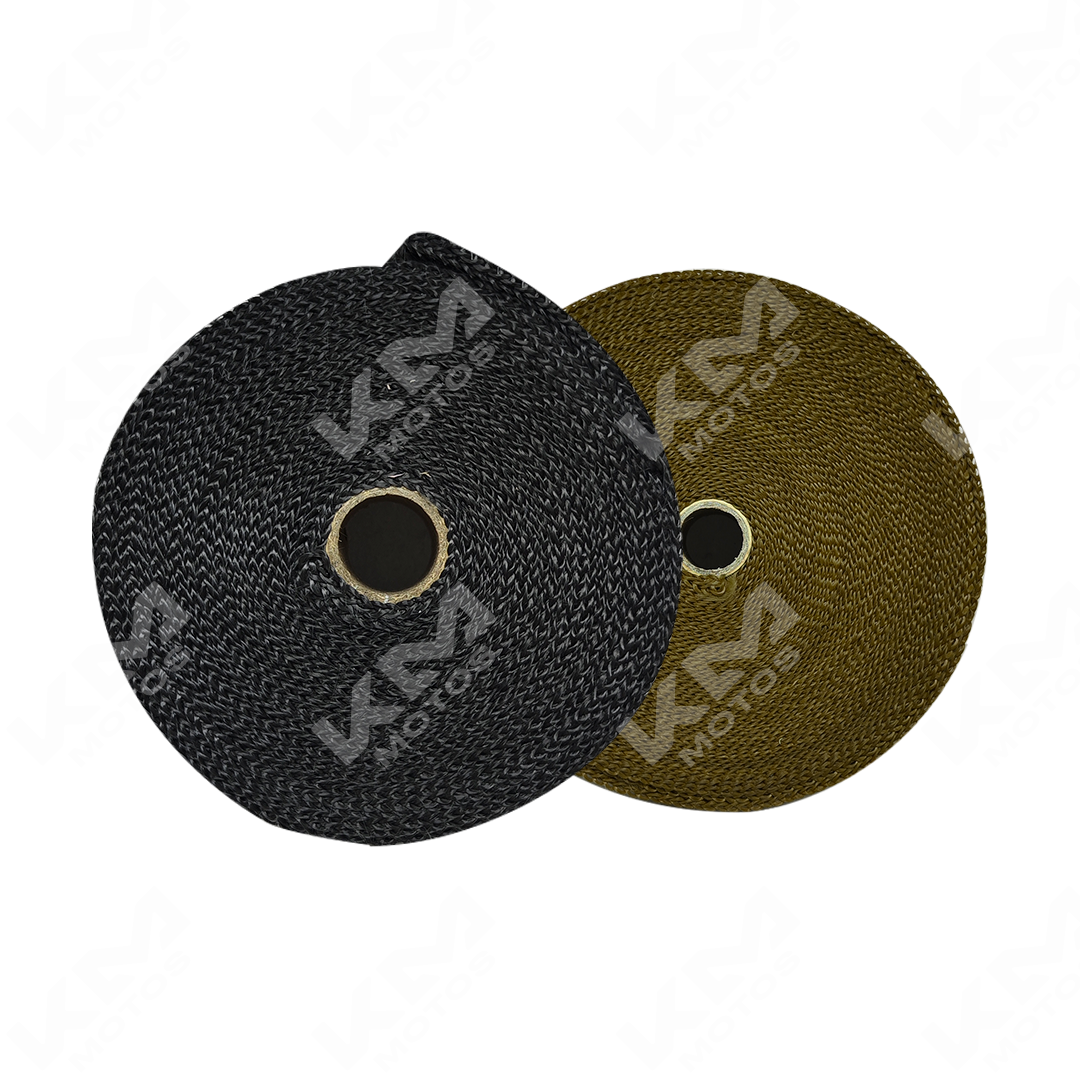 Cinta térmica negra para escape de motocicleta KM Motos, resistente y de alta calidad, para protección y acabado duradero