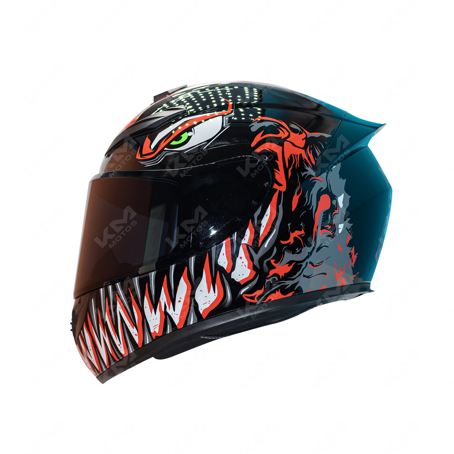 CASCO CERRADO INTEGRAL + DISENO MONSTERS/VENOM NEGRO/ROJO DOT