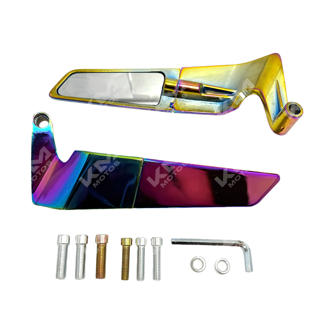 Retrovisores de alerón KMS Tornasol, accesorios para coche con acabado brillante y diseño aerodinámico, en color tornasol.