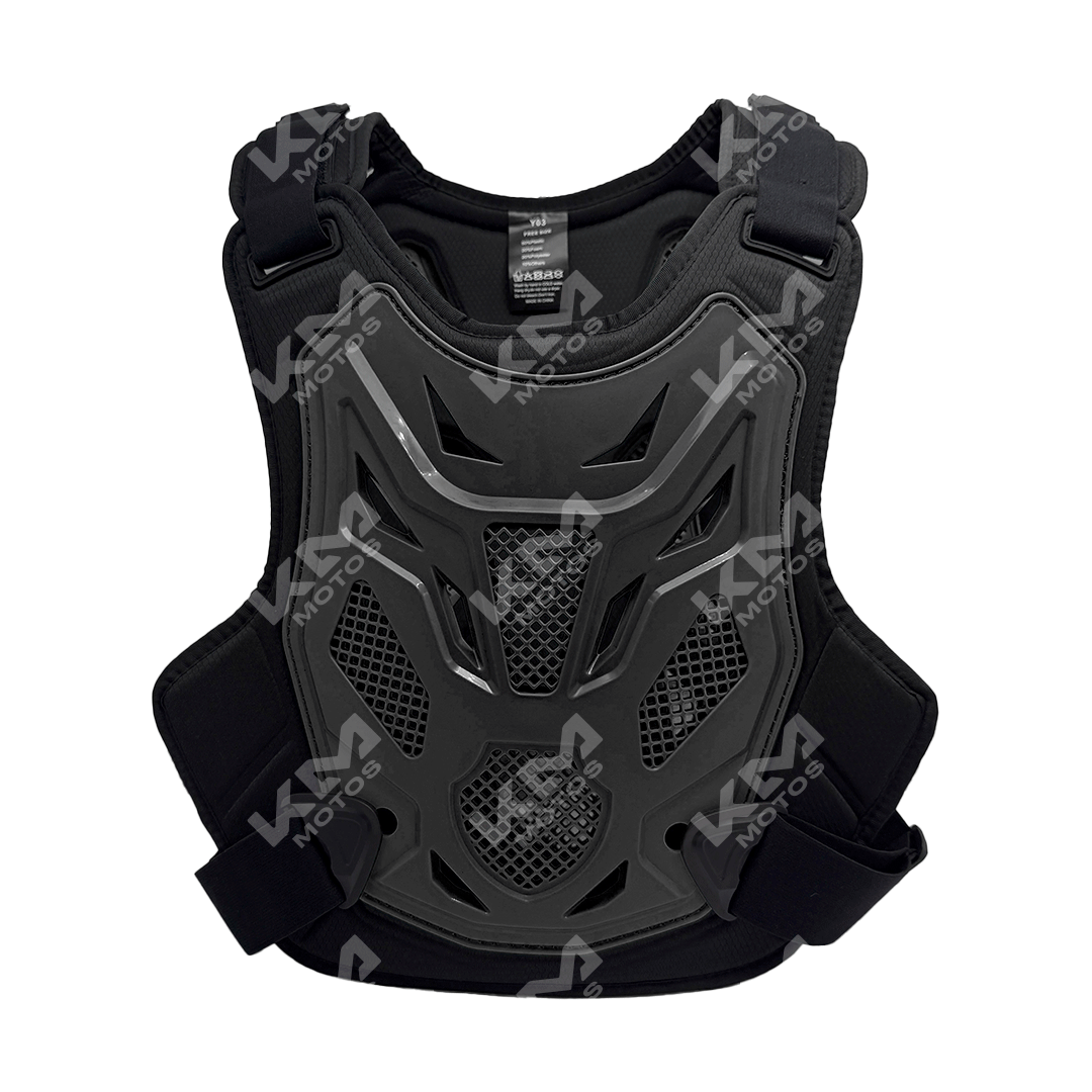 Chaleco protector de pecho para motocross KMS negro, diseño anticaídas, protección para deportes de motor.
