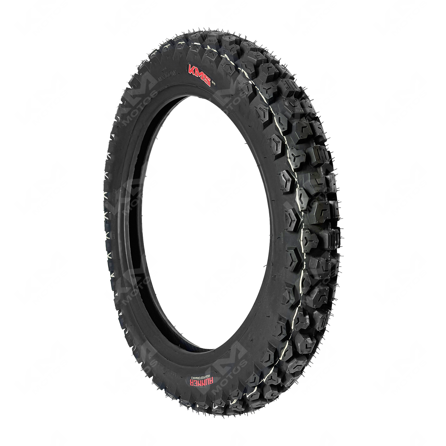 Llanta trasera 3.50-18 para semitractora KMS, modelo Runner, con estructura robusta y dibujo de banda de rodadura.