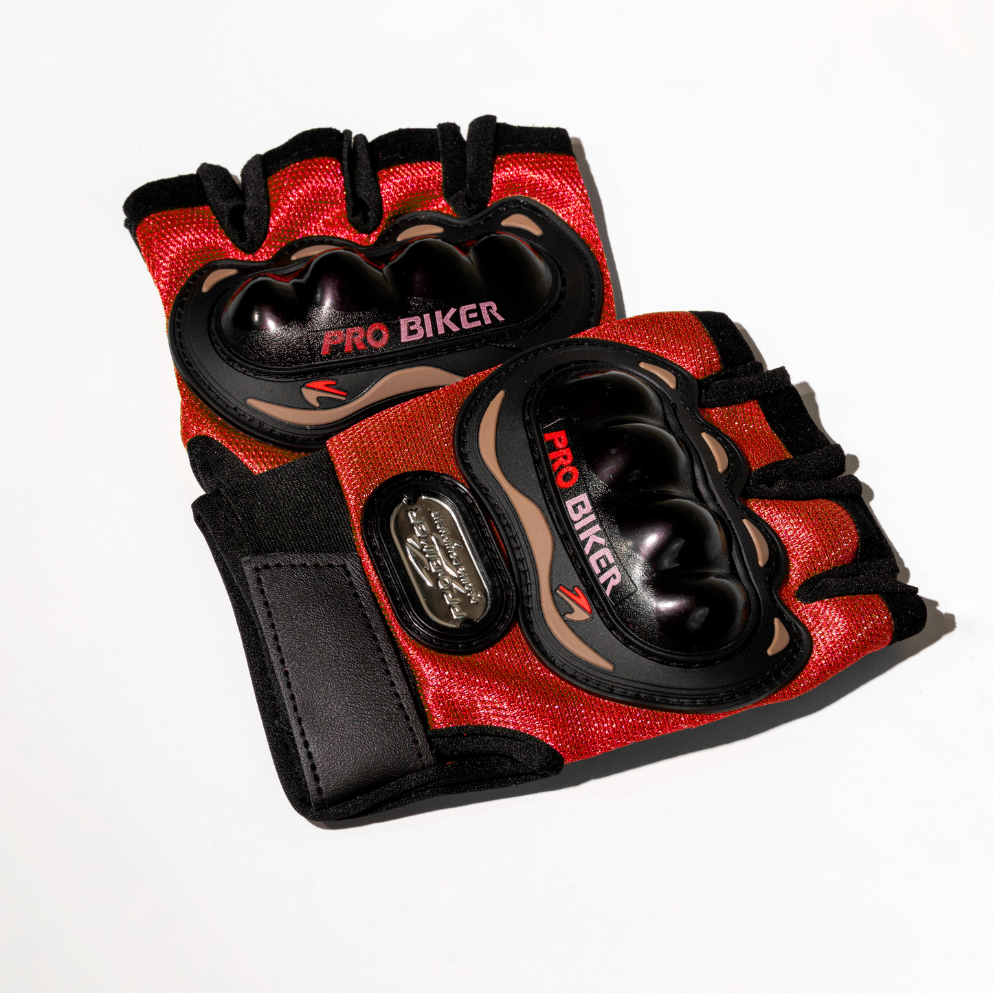 GUANTES CORTOS + PROTECCION PRO BIKERS ROJOS