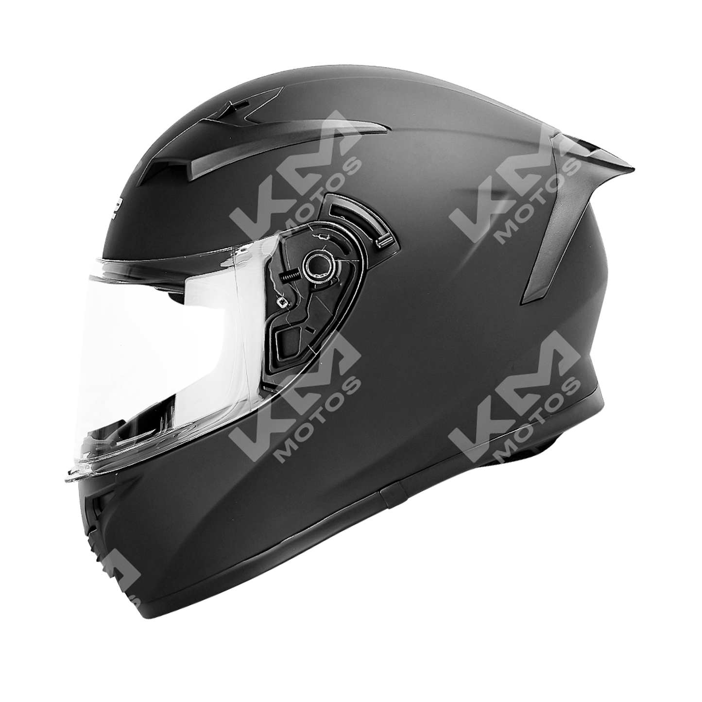 Casco cerrado negro mate KM Motos con doble visor, tamaño XL, diseño sólido y resistente para motociclistas.