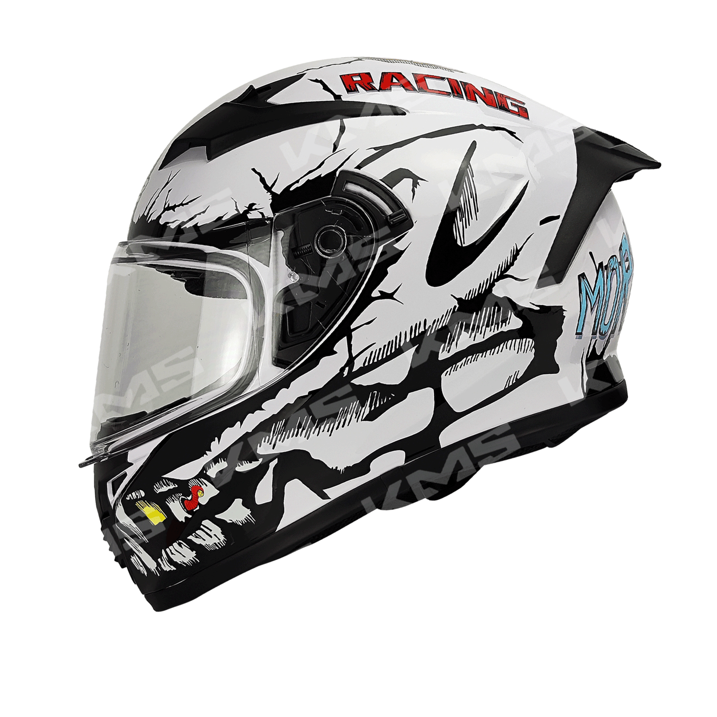 CASCO CERRADO BLANCO/NEGRO SKULL RACING WLT108 DOT HS2 KMS "L" - KMMOTOSHN