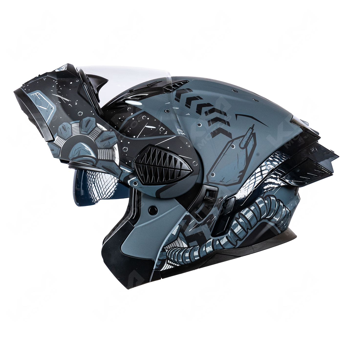 CASCO MODULAR NEGRO GRIS DISEÑO WLT167 DOBLE VISERA DOT HS2 KMS "L"