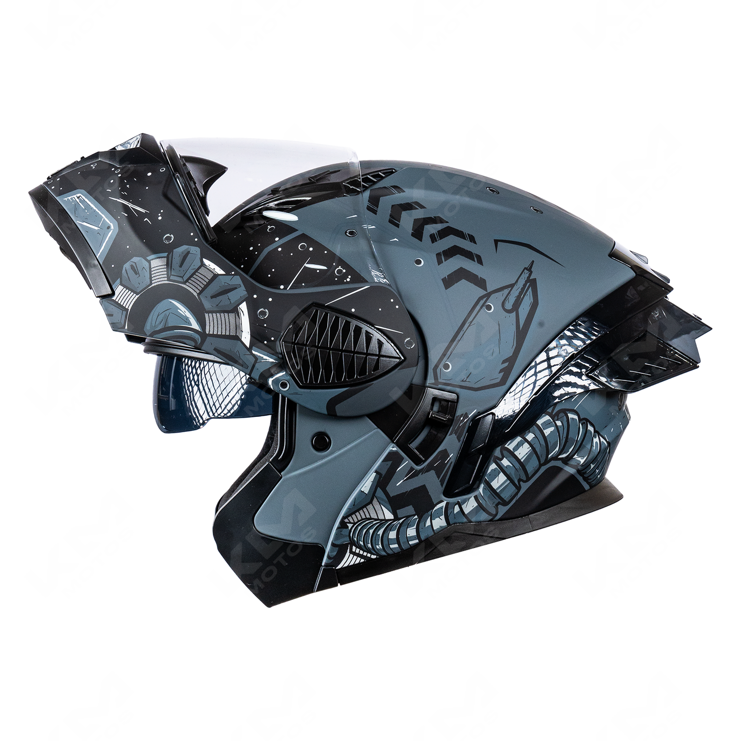 CASCO MODULAR NEGRO GRIS DISEÑO WLT167 DOBLE VISERA DOT HS2 KMS "XL"