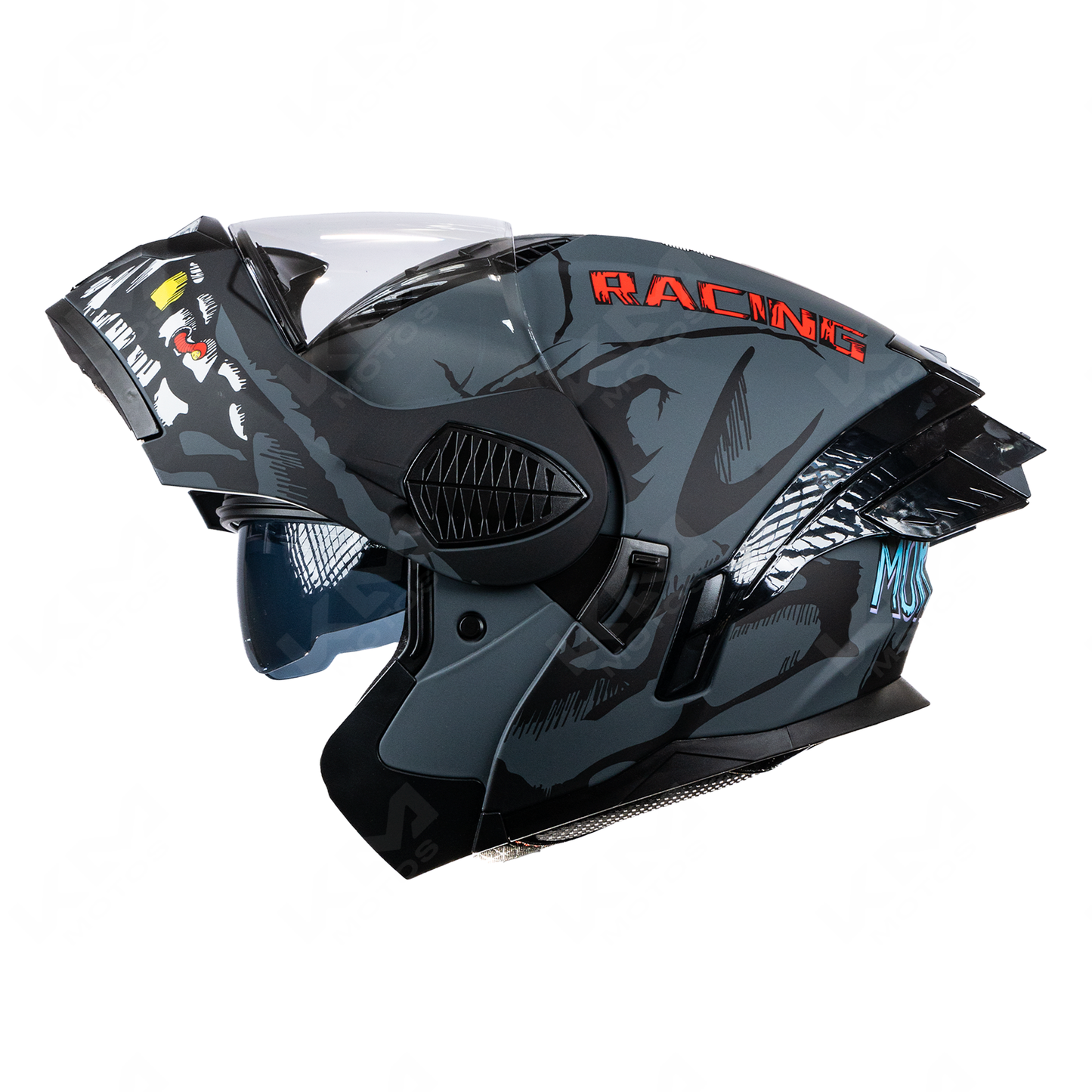 CASCO MODULAR NEGRO GRIS RACING WLT167 DOBLE VISERA DOT HS2 KMS "L"