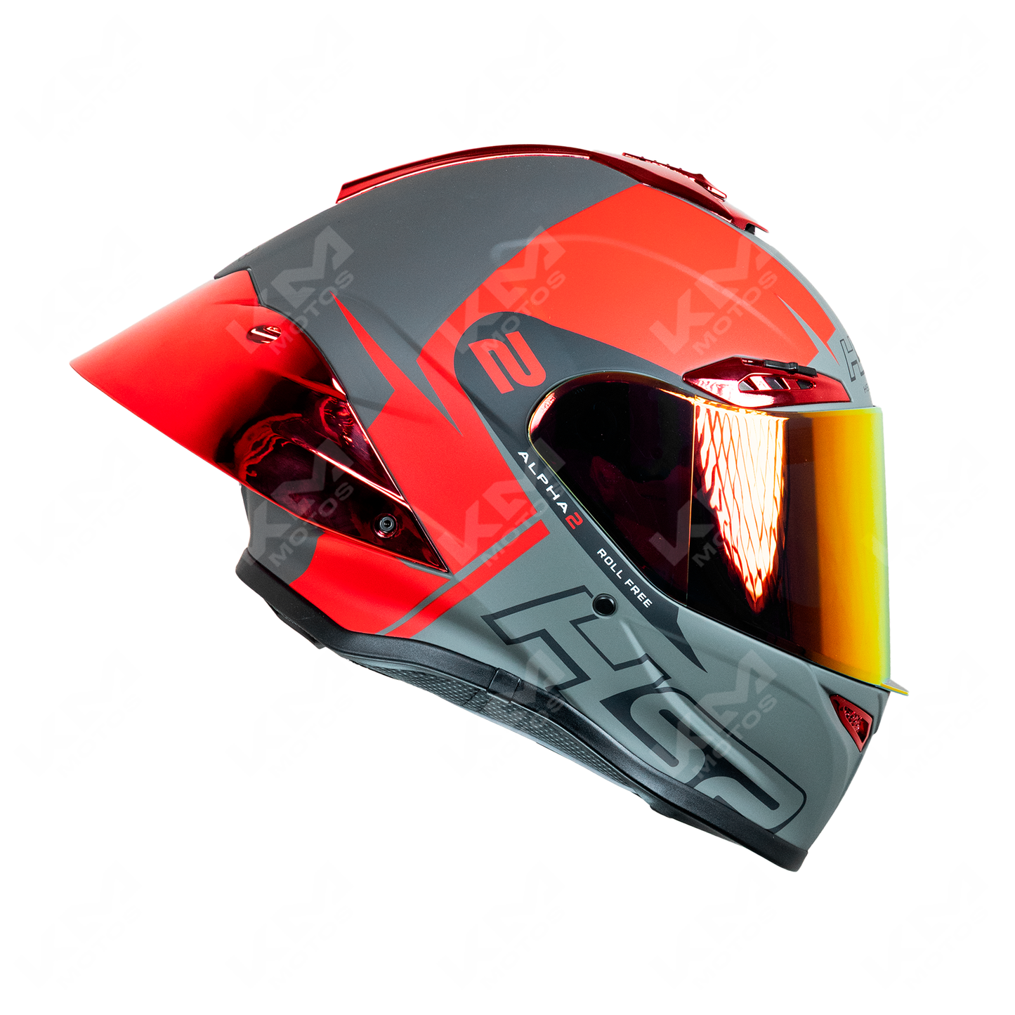 CASCO CERRADO #2 ROJO/GRIS MATE WLT109 HS2 D.V. VISERA DORADA "M - KMMOTOSHN
