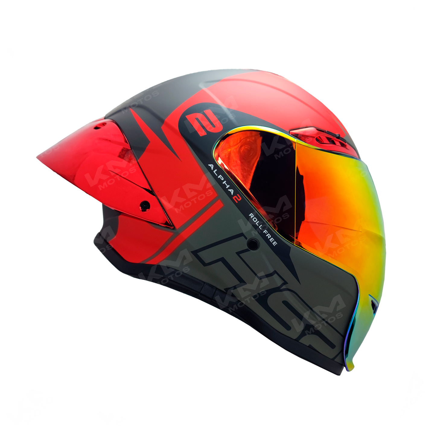 CASCO CERRADO #3 ROJO/GRIS MATE WLT109 HS2 D.V. VISERA DORADA "S" - KMMOTOSHN