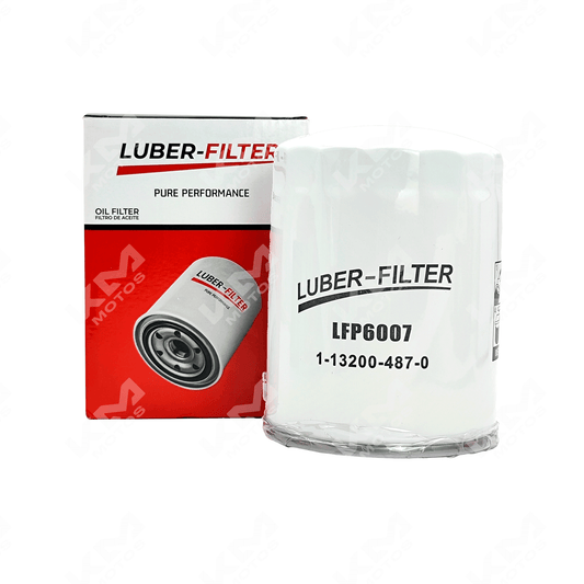 Filtro de aceite enroscable para camiones Mitsubishi Heavy Duty 2.8 TD35 e Isuzu, marca KM Motos, muestra el filtro en la imagen.