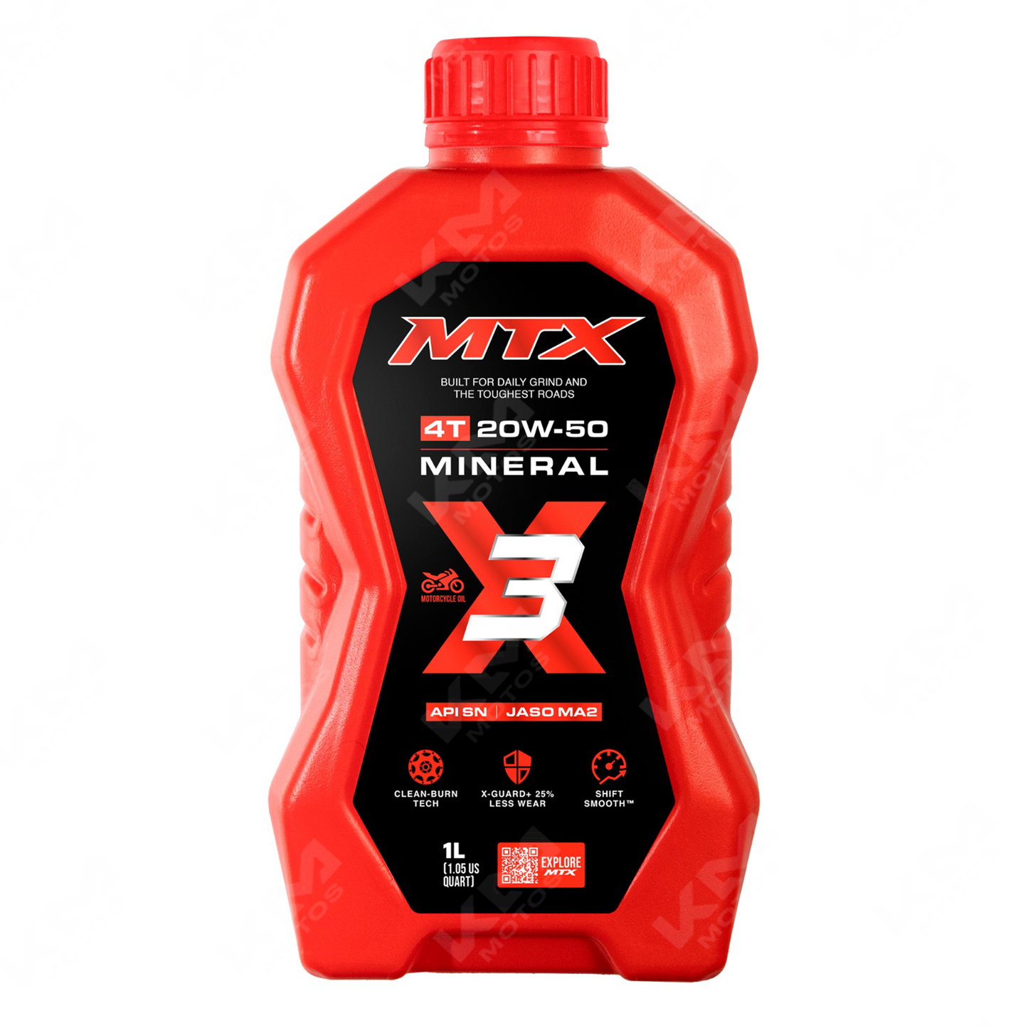 Aceite mineral 20W50 MTX para motor, envase de aceite automotriz en imagen.