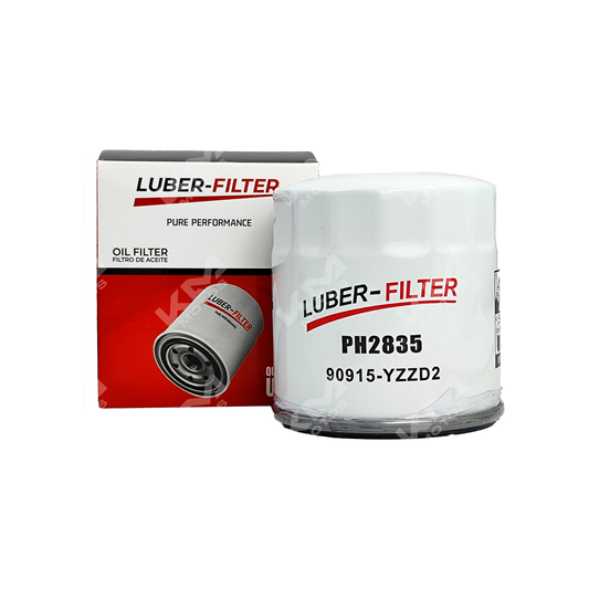 Filtro de aceite enroscable para Toyota diésel Y 22R, marca KM Motos, muestra el filtro en una vista cercana.