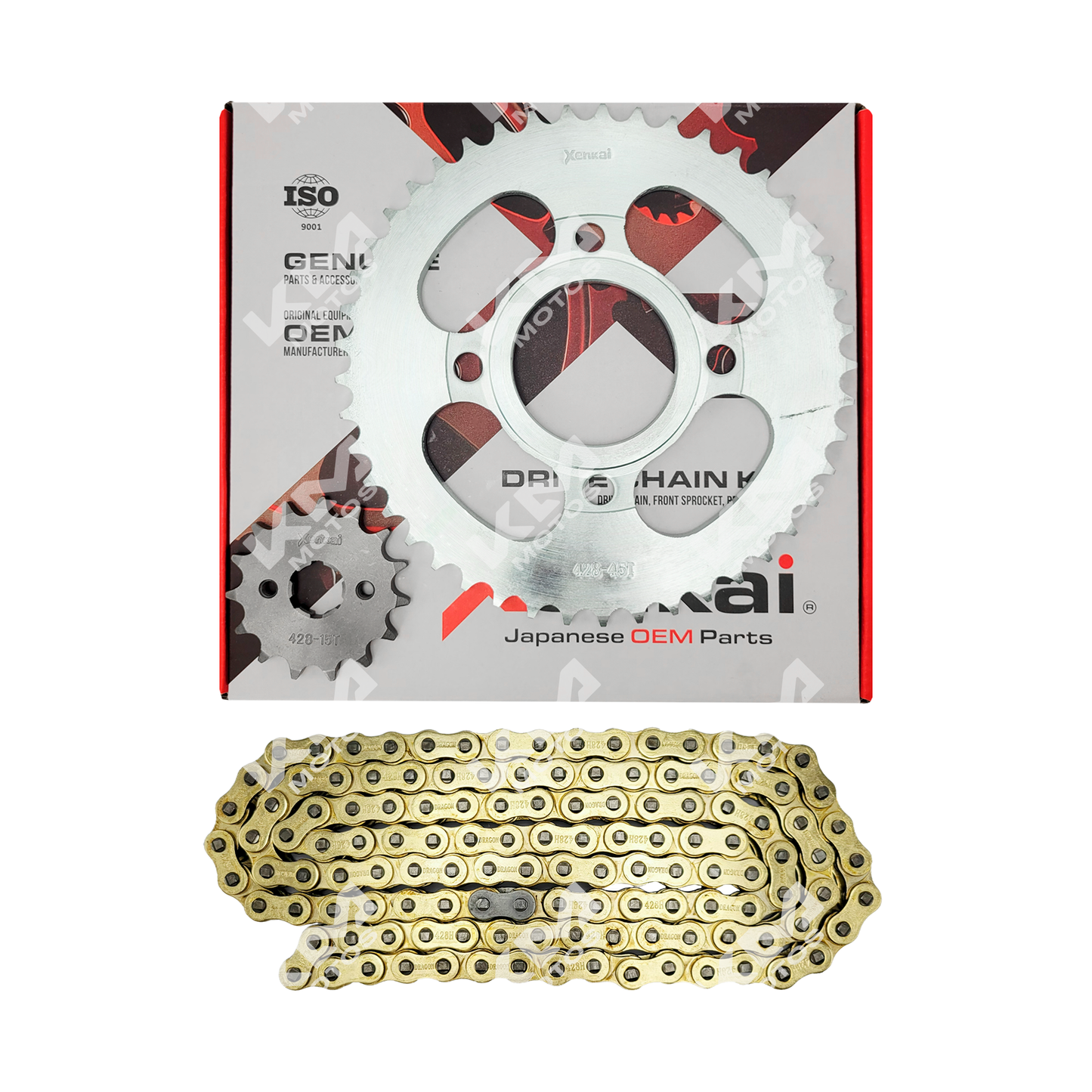 KIT DE TRACCION 45T/15T-428H FT150/CG150 DE BUJES CADENA DORADA XENKAI