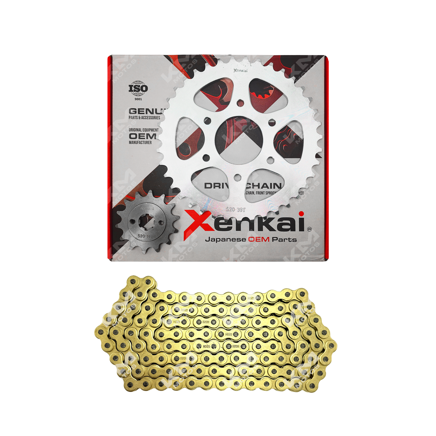 Kit de tracción XENKAI 39T/14T para NS200 y Pulsar, cadena dorada de 6 orificios para arrastre 520H-118L