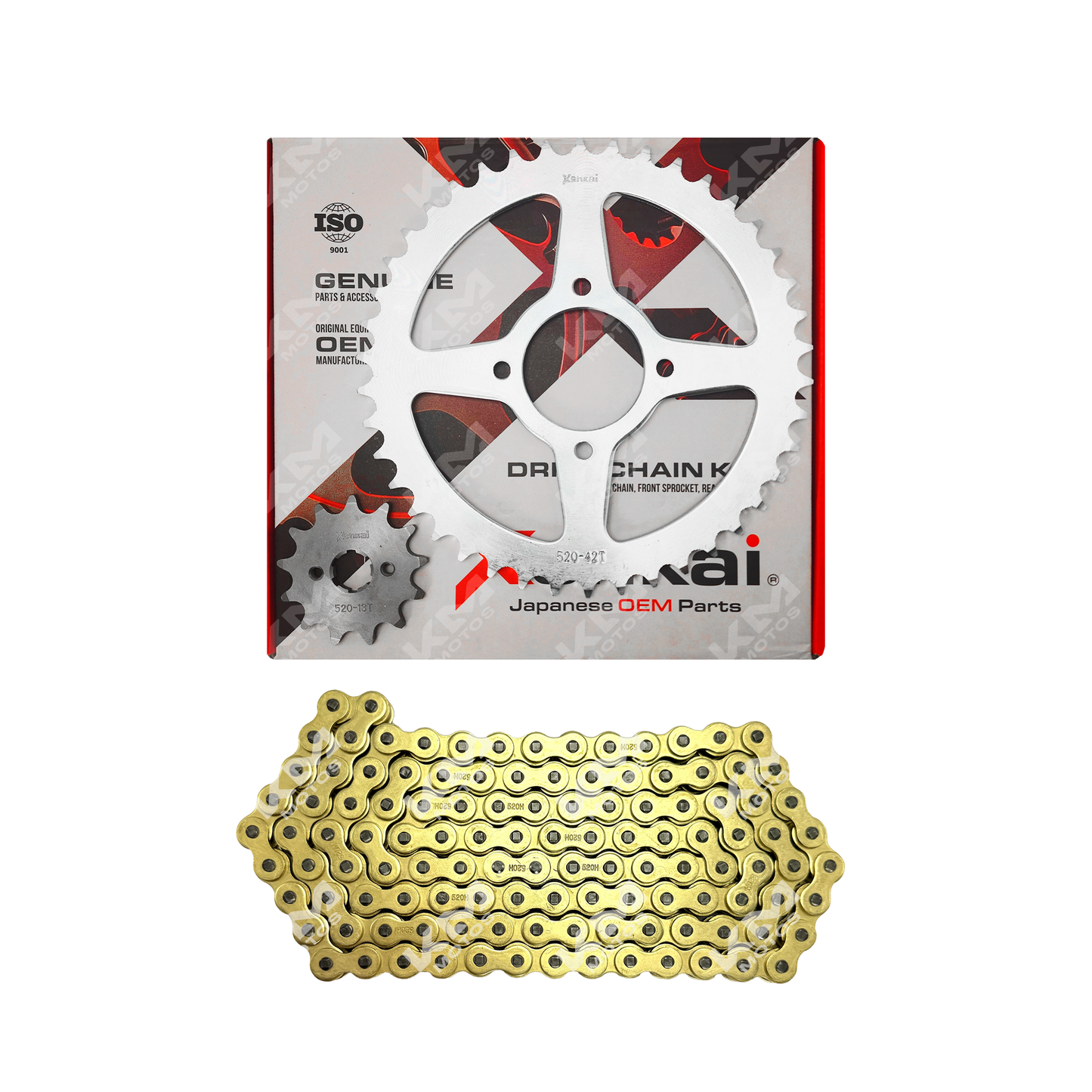 Kit de tracción XENKAI para excavadora ZX200L con cadena dorada, 42T/13T, 520H-118L, modelo de bufa en la imagen.