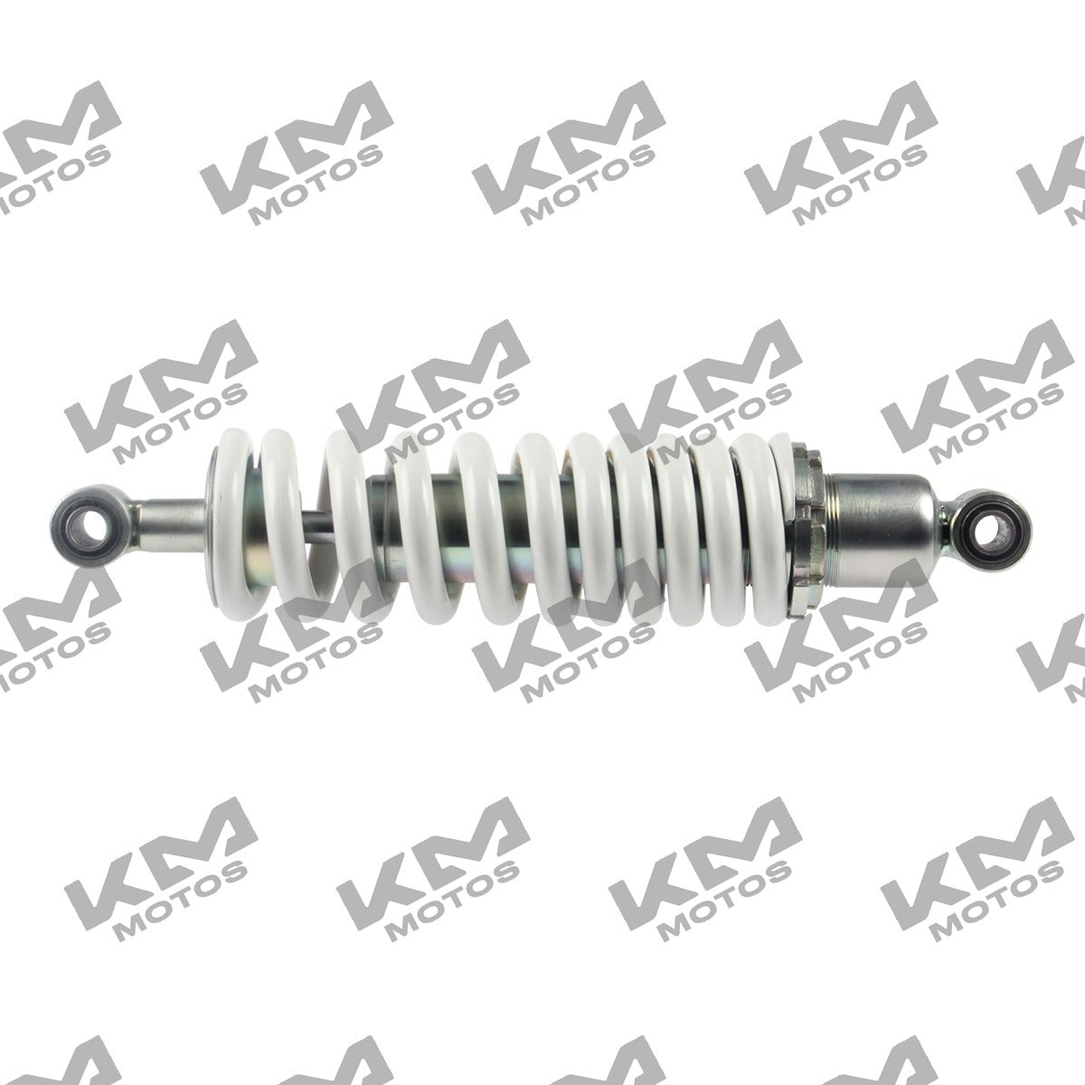 Amortiguador trasero blanco para motocicleta Italika 150z, sistema de suspensión original, con cuerpo metálico y resortes.