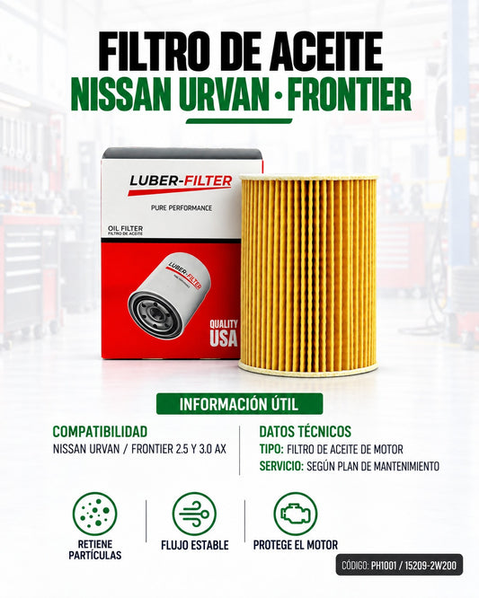 Filtro de aceite KM Motos para Nissan Urvan, Frontier 2.5 y 3.0 AX, reemplazo de filtro de aceite de motor.