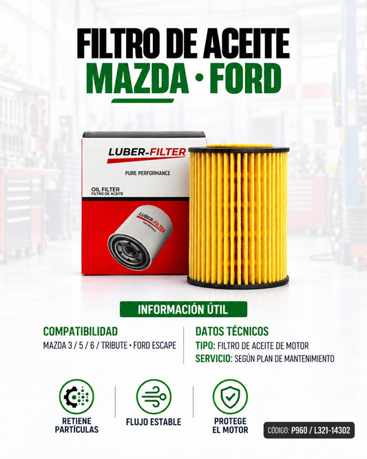 Filtro de aceite KM Motos para Mazda 3.5, 6 Tribute y Ford Escape, componente de motor y filtración de aceite.
