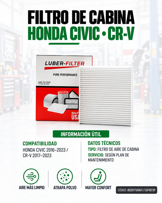 Filtro de aire KM Motos para Honda Civic 2016-2023 y CR-V 2017-2023, muestra el filtro limpio y de alta calidad.