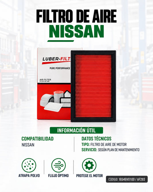 Filtro de aire Nissan de KM Motos, visible en la imagen, con estructura y malla para filtración eficiente del aire del motor.